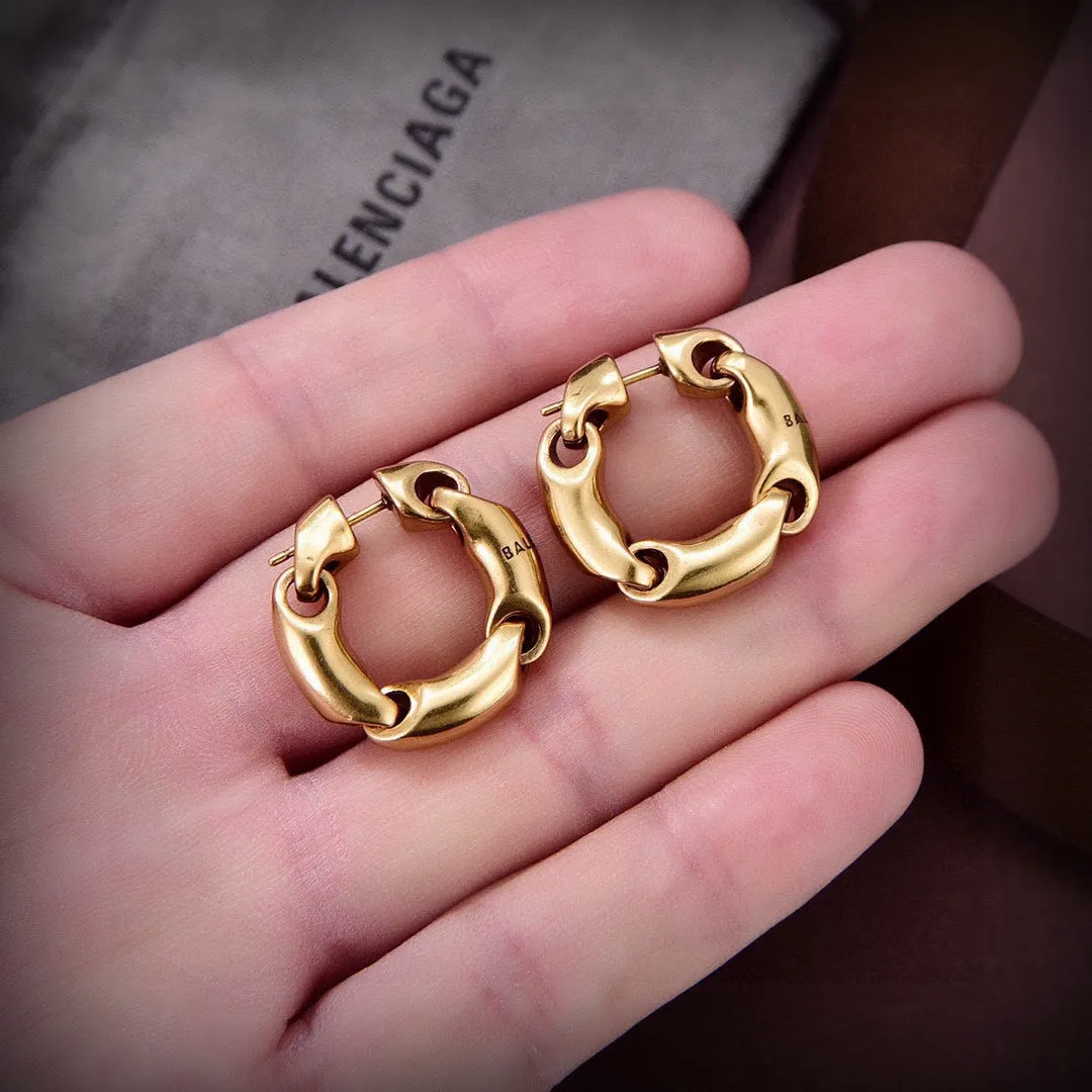 Balenciaga brass letter Chanelin large circle earrings EHA169