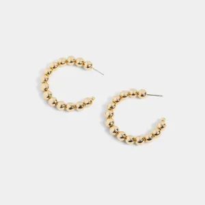 Ball Bead Post Hoop Earrings - Gold