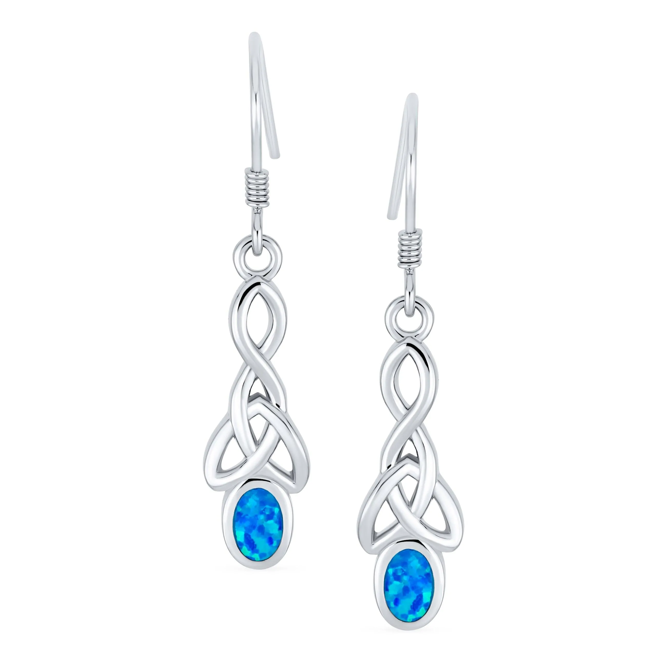 BFF Blue Opal Love Knot Dangle Gemstone Earrings Celtic Design Sterling Silver