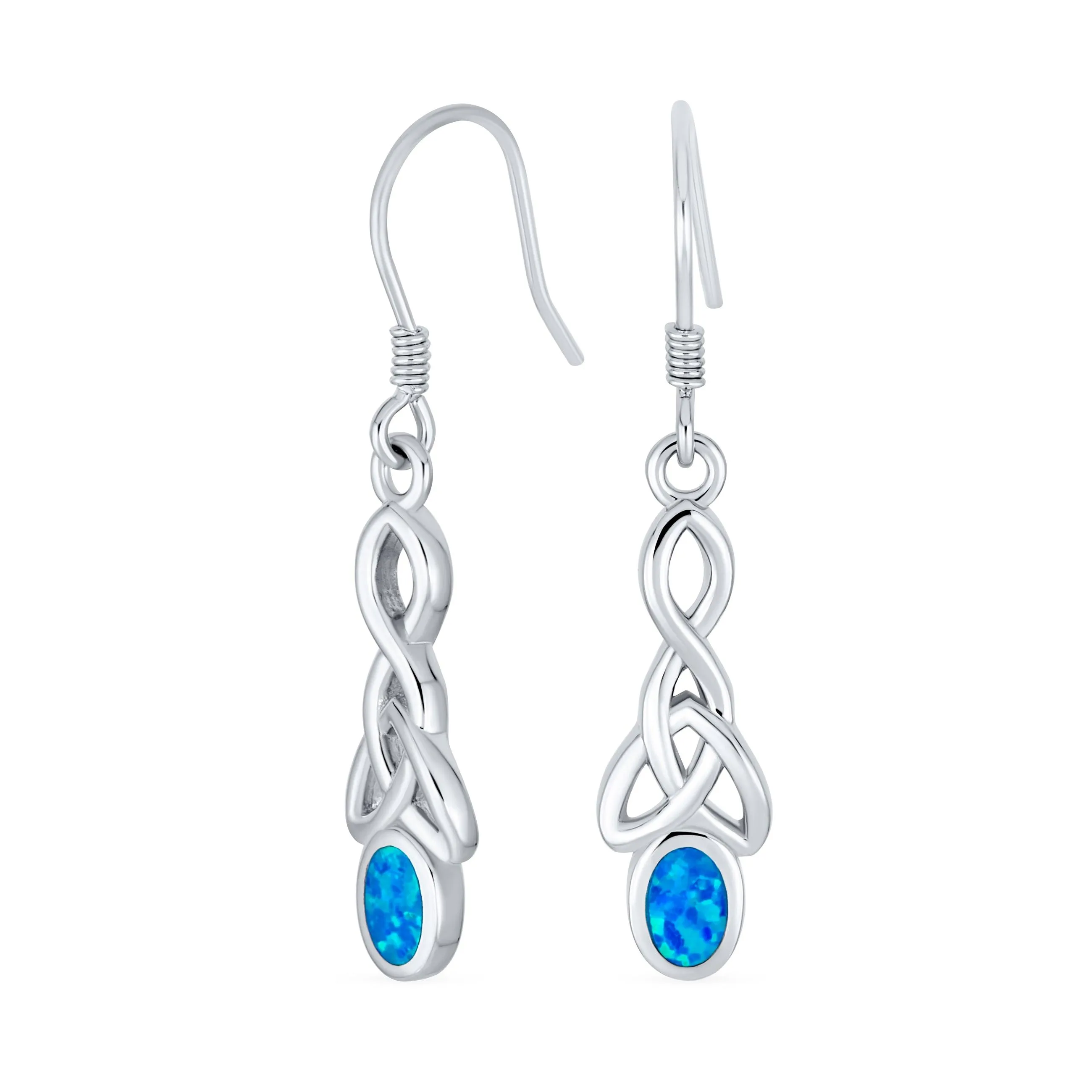 BFF Blue Opal Love Knot Dangle Gemstone Earrings Celtic Design Sterling Silver