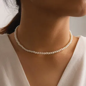 Big White Imitation Pearl Beads Choker Clavicle Chain Necklace For Women Wedding Jewelry