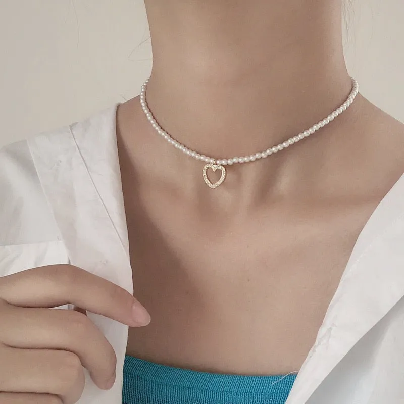 Big White Imitation Pearl Beads Choker Clavicle Chain Necklace For Women Wedding Jewelry