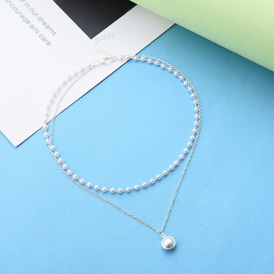 Big White Imitation Pearl Beads Choker Clavicle Chain Necklace For Women Wedding Jewelry