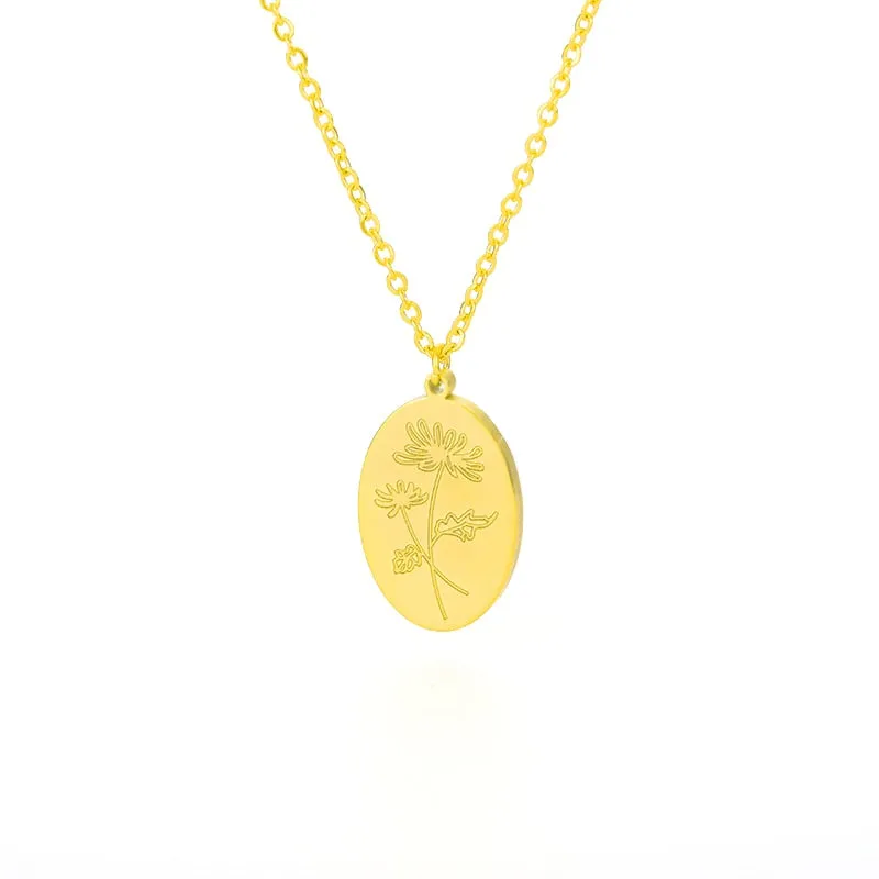 Birth Mother Flower Neckalce New Month Necklace For Mom Gold Color Oval Pendant Necklace