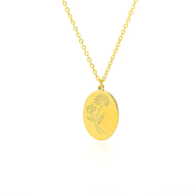 Birth Mother Flower Neckalce New Month Necklace For Mom Gold Color Oval Pendant Necklace