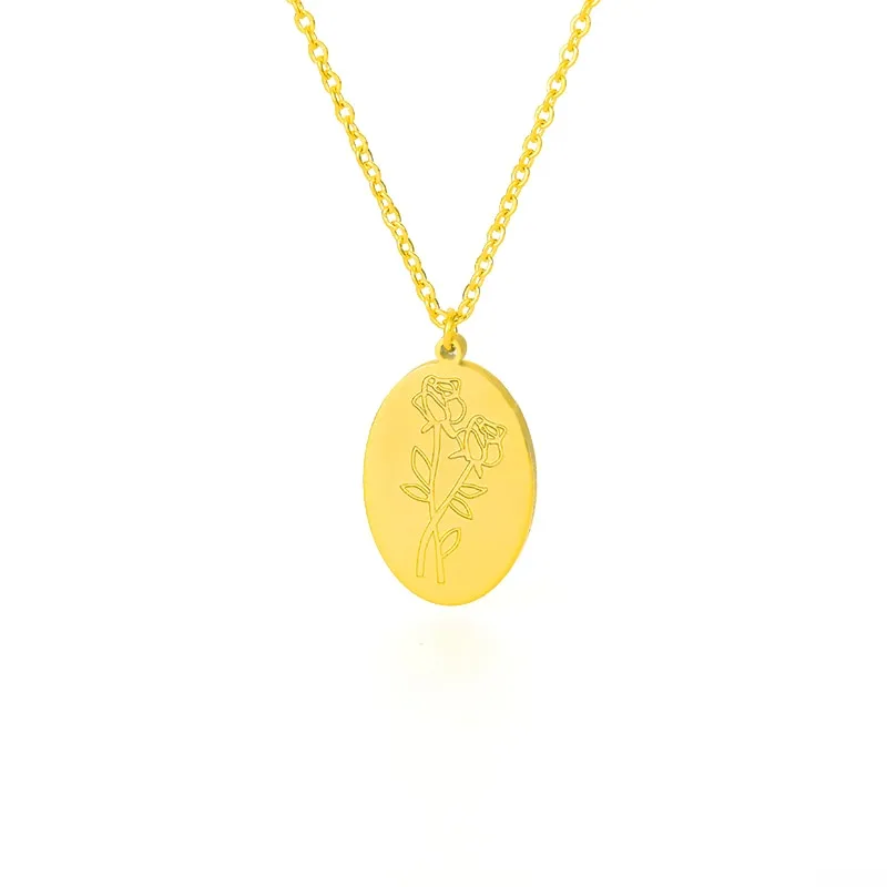 Birth Mother Flower Neckalce New Month Necklace For Mom Gold Color Oval Pendant Necklace