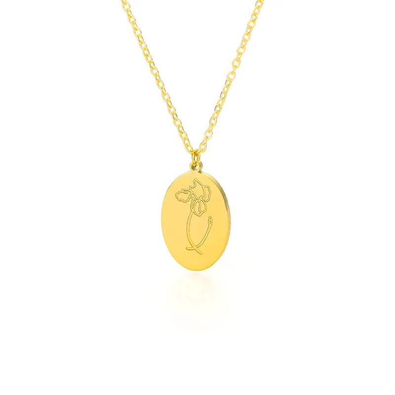 Birth Mother Flower Neckalce New Month Necklace For Mom Gold Color Oval Pendant Necklace