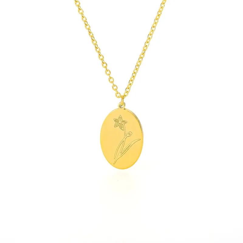 Birth Mother Flower Neckalce New Month Necklace For Mom Gold Color Oval Pendant Necklace