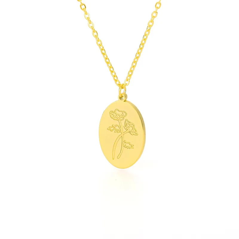 Birth Mother Flower Neckalce New Month Necklace For Mom Gold Color Oval Pendant Necklace