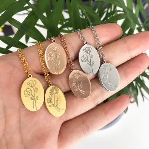 Birth Mother Flower Neckalce New Month Necklace For Mom Gold Color Oval Pendant Necklace