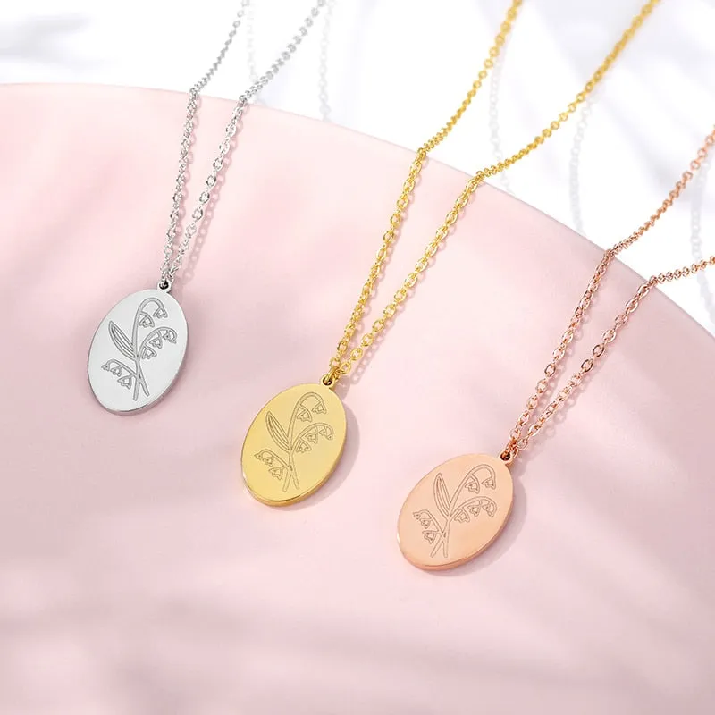 Birth Mother Flower Neckalce New Month Necklace For Mom Gold Color Oval Pendant Necklace