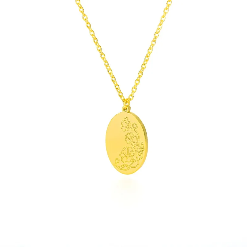 Birth Mother Flower Neckalce New Month Necklace For Mom Gold Color Oval Pendant Necklace