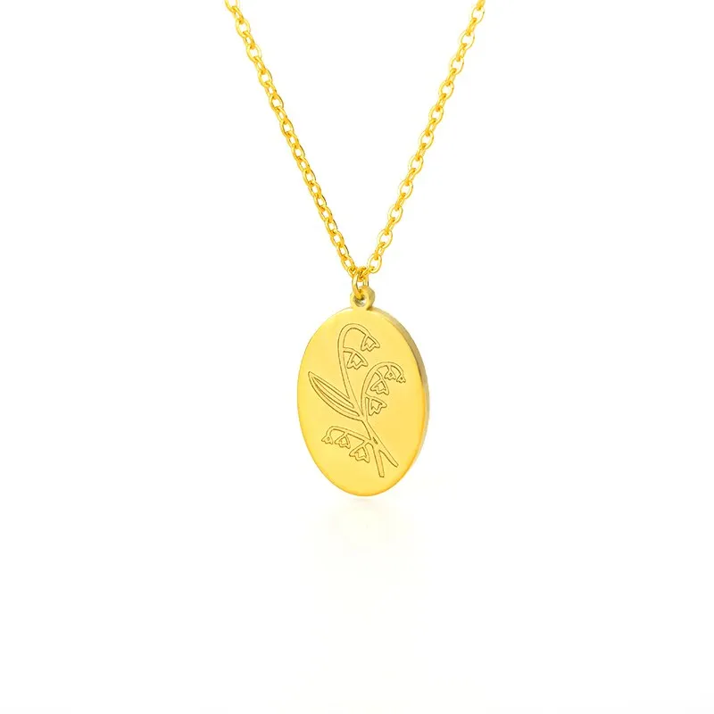 Birth Mother Flower Neckalce New Month Necklace For Mom Gold Color Oval Pendant Necklace