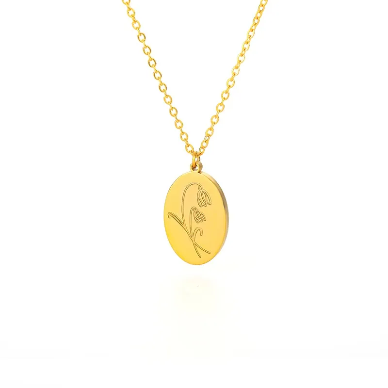 Birth Mother Flower Neckalce New Month Necklace For Mom Gold Color Oval Pendant Necklace