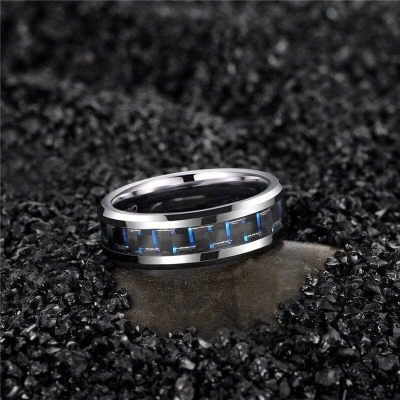 Black & Blue Tail Men's Tungsten Wedding Band