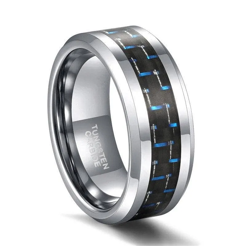 Black & Blue Tail Men's Tungsten Wedding Band