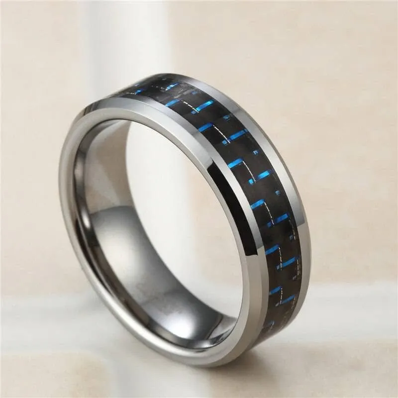 Black & Blue Tail Men's Tungsten Wedding Band