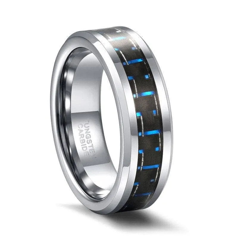 Black & Blue Tail Men's Tungsten Wedding Band