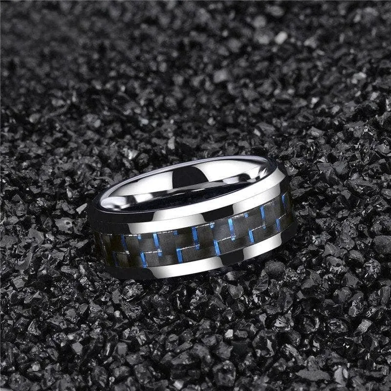 Black & Blue Tail Men's Tungsten Wedding Band