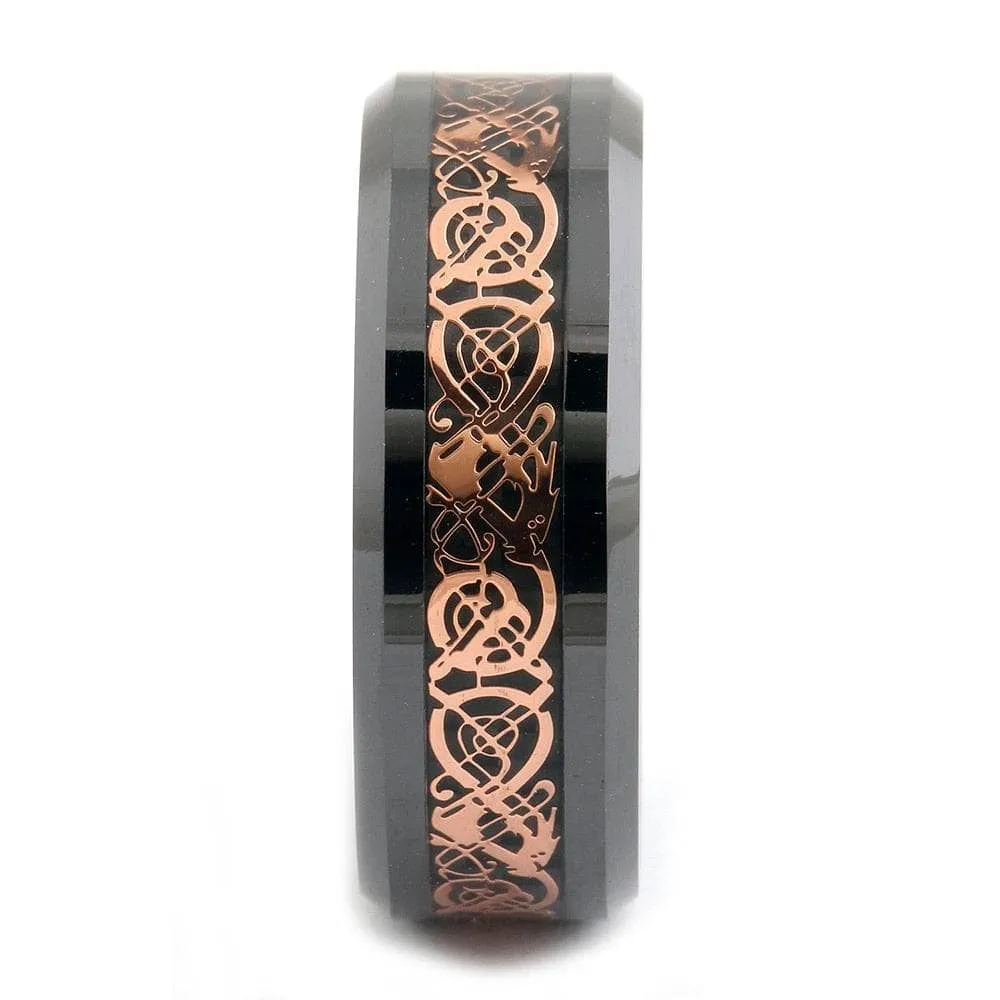 Black Ceramic Rose Gold Dragon Wedding Band