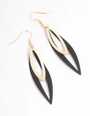 Black Foiled Double Leaf Drop Earrings