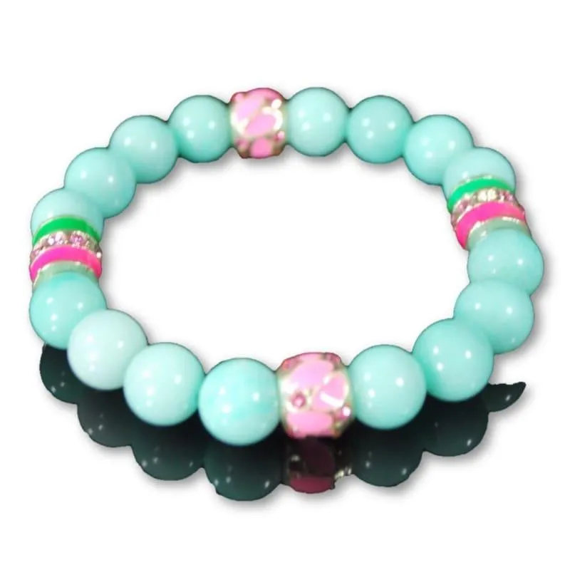 Blue Amazonite Gemstone With Pink And Green Ascent Beaded Bracelets