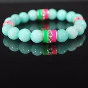 Blue Amazonite Gemstone With Pink And Green Ascent Beaded Bracelets