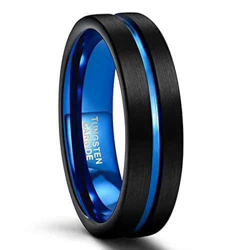 Blue Center Groove Tungsten Men's Wedding Band