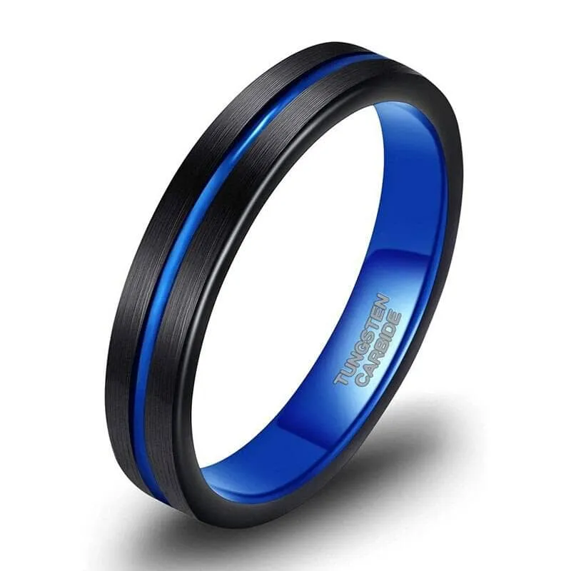 Blue Center Groove Tungsten Men's Wedding Band