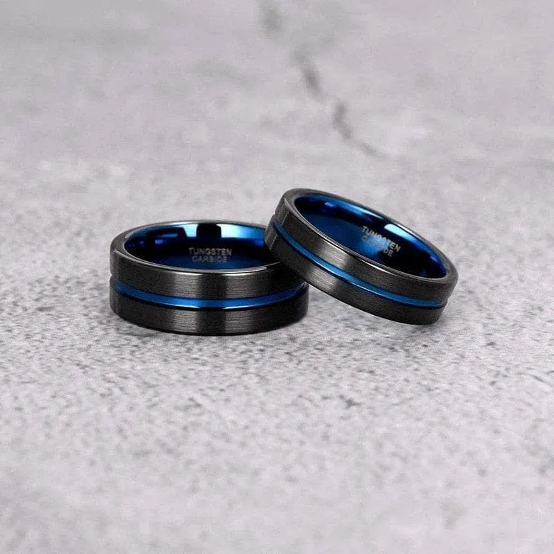 Blue Center Groove Tungsten Men's Wedding Band