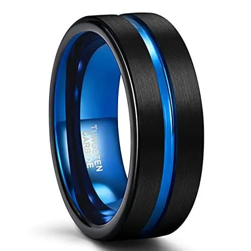 Blue Center Groove Tungsten Men's Wedding Band