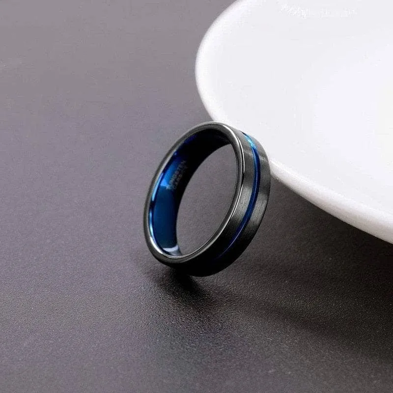 Blue Center Groove Tungsten Men's Wedding Band