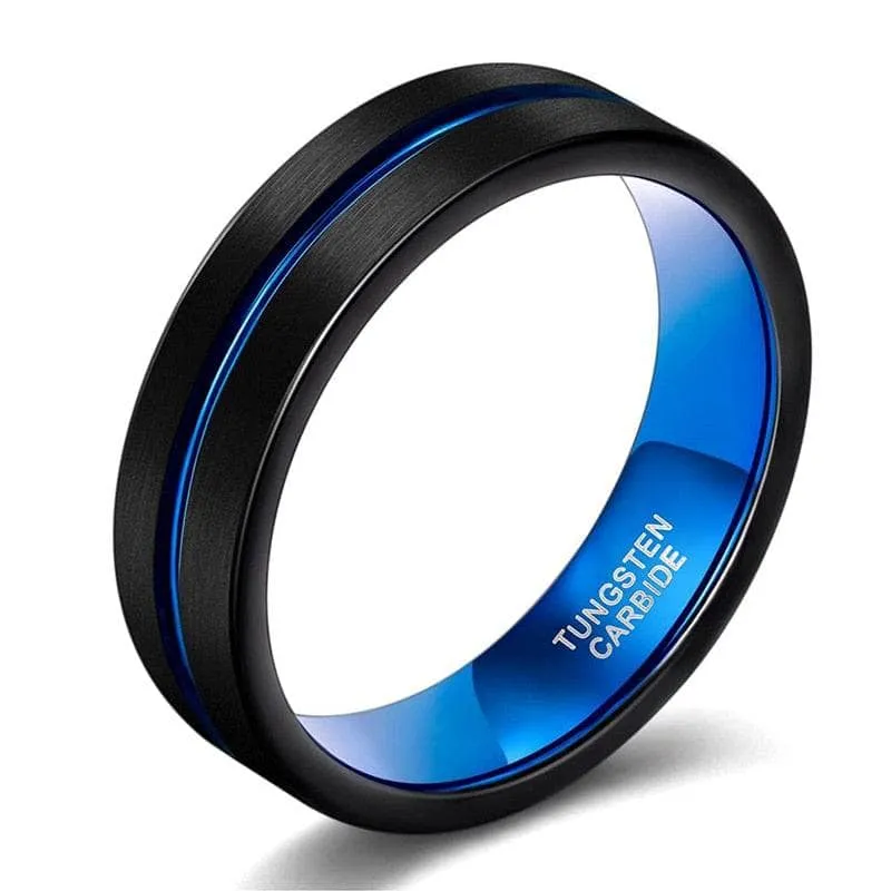 Blue Center Groove Tungsten Men's Wedding Band