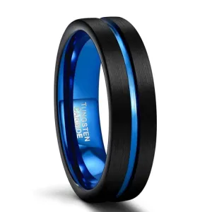 Blue Center Groove Tungsten Men's Wedding Band