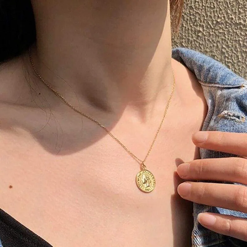 Bohemia Round Coin Choker Necklace Pendant For Women Medal Gold Silver Color Disc Face Necklace Dainty Gifts New European 2018