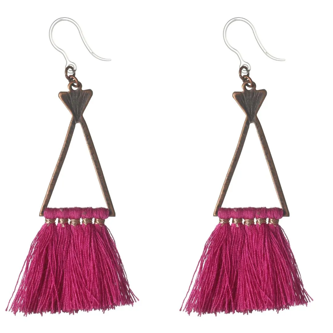 Bohemian Triangle Tassel Dangles Hypoallergenic Earrings for Sensitive Ears Made with Plastic Posts