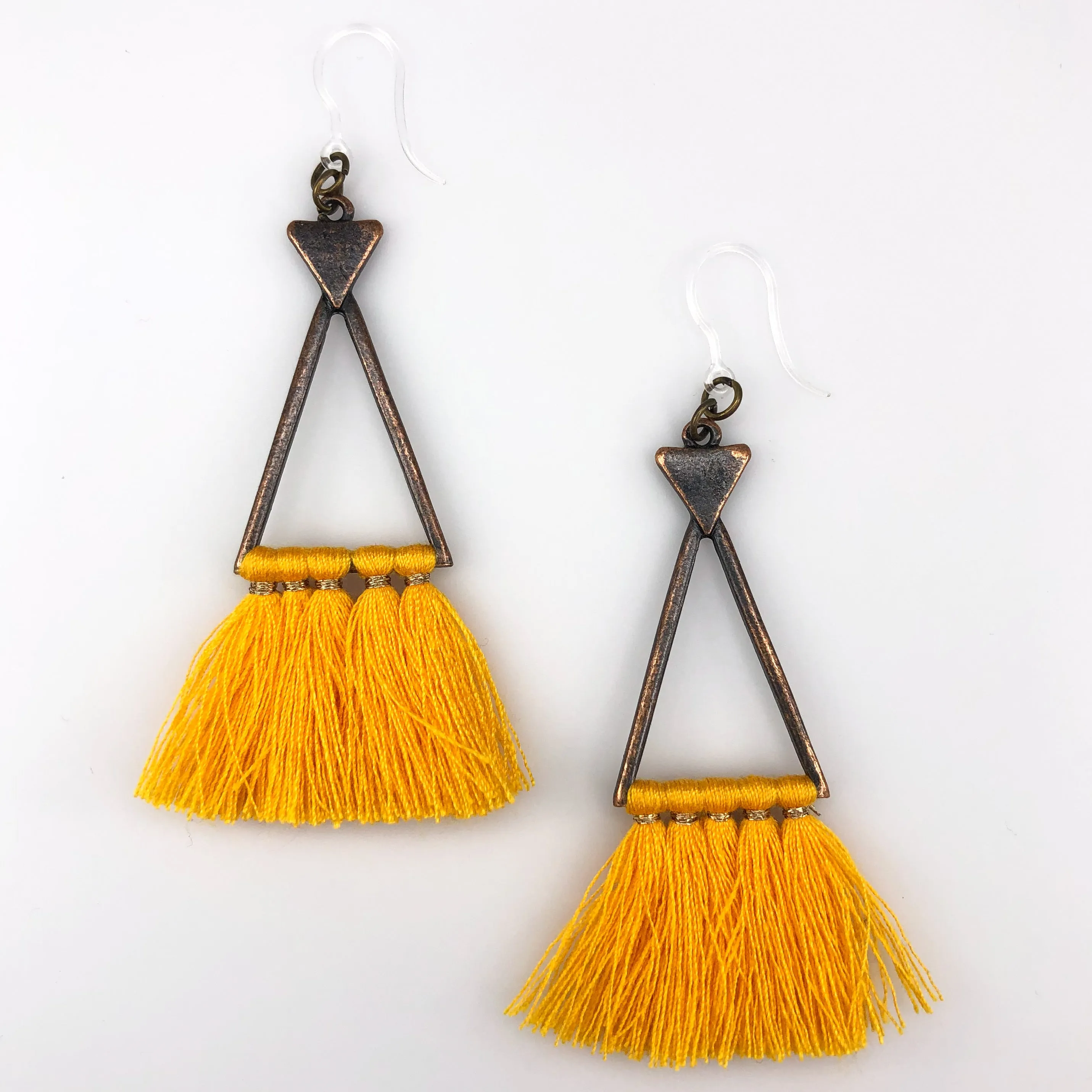 Bohemian Triangle Tassel Dangles Hypoallergenic Earrings for Sensitive Ears Made with Plastic Posts