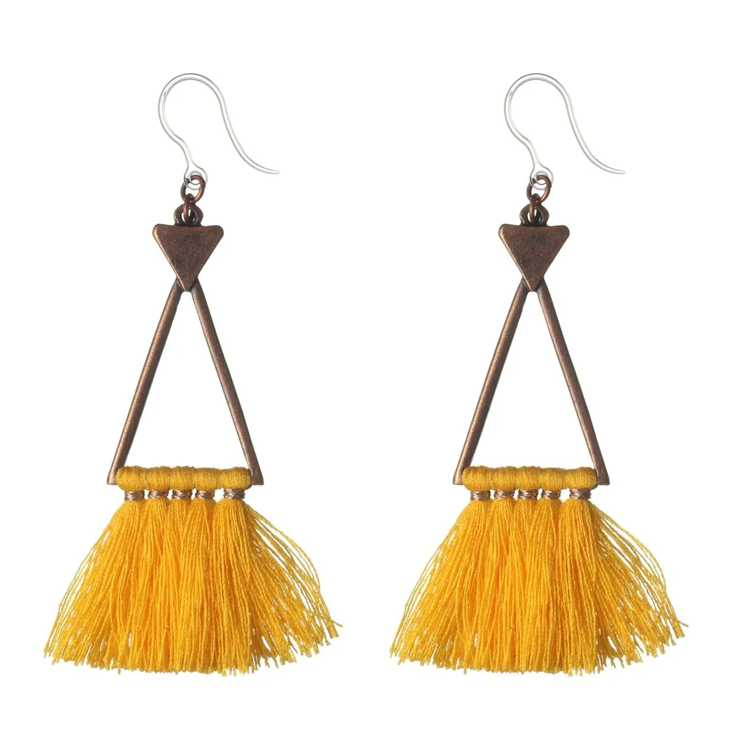 Bohemian Triangle Tassel Dangles Hypoallergenic Earrings for Sensitive Ears Made with Plastic Posts