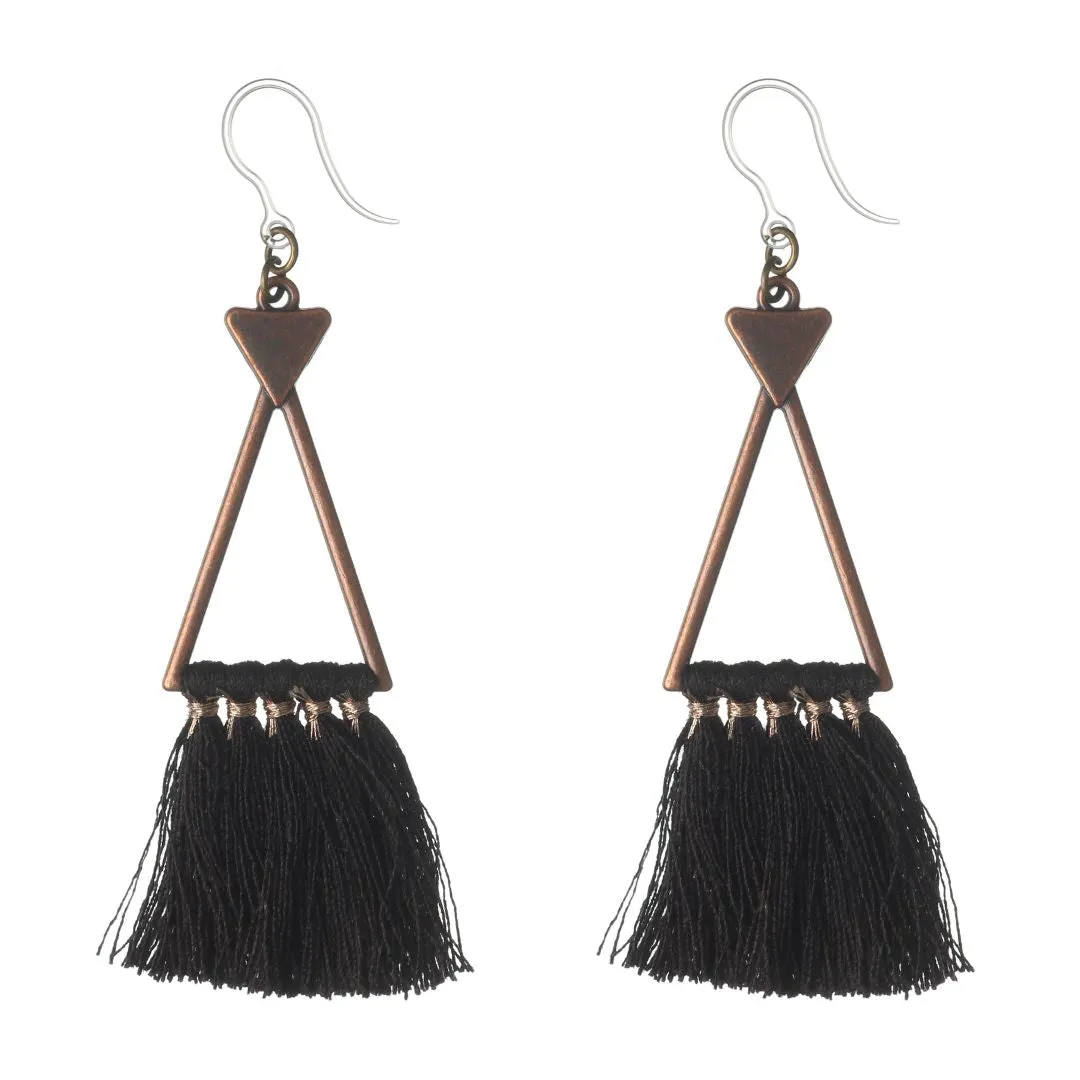 Bohemian Triangle Tassel Dangles Hypoallergenic Earrings for Sensitive Ears Made with Plastic Posts