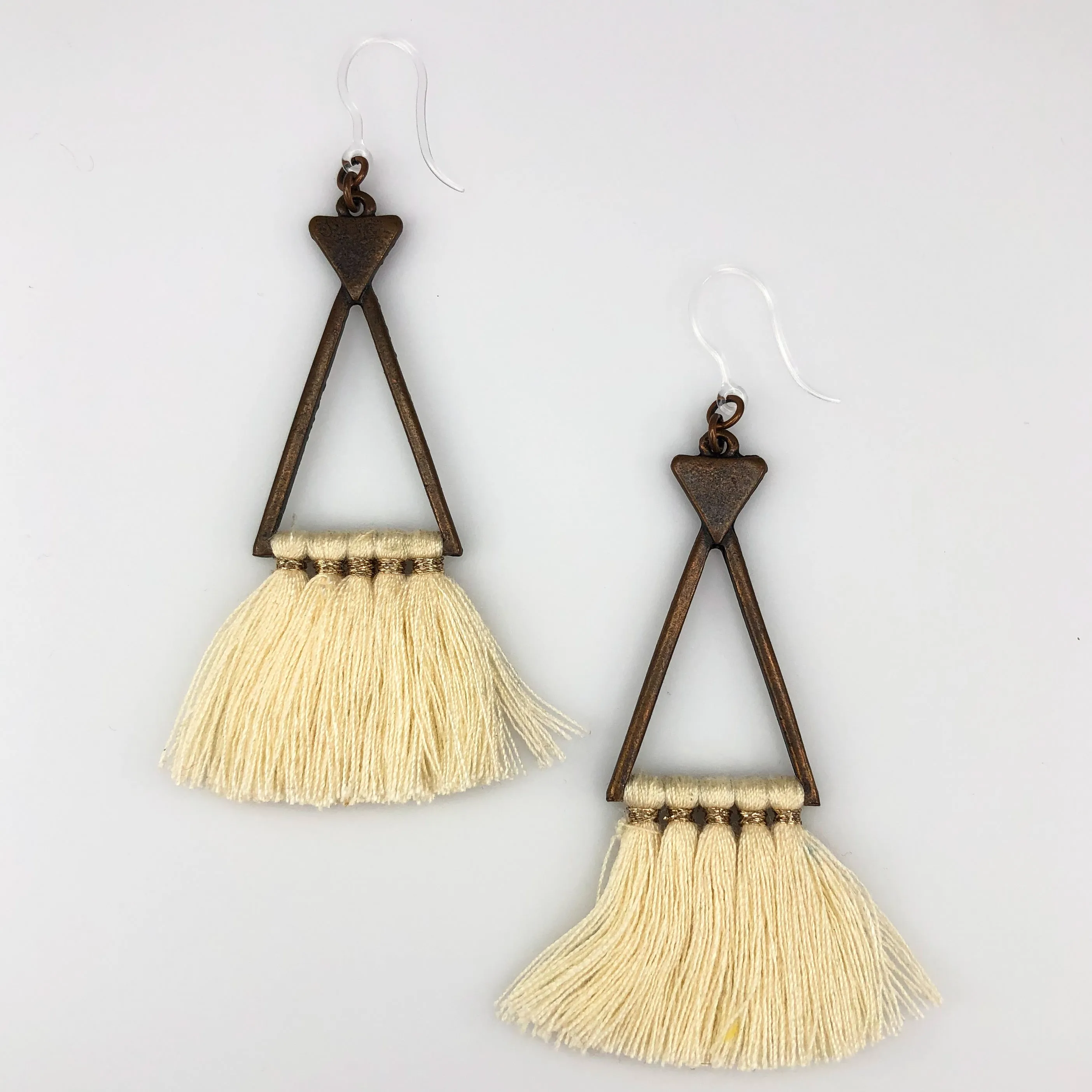 Bohemian Triangle Tassel Dangles Hypoallergenic Earrings for Sensitive Ears Made with Plastic Posts