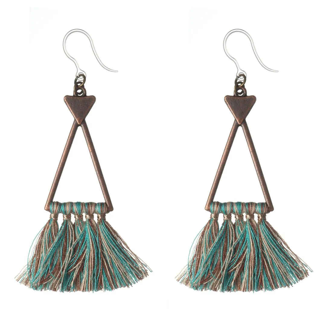 Bohemian Triangle Tassel Dangles Hypoallergenic Earrings for Sensitive Ears Made with Plastic Posts