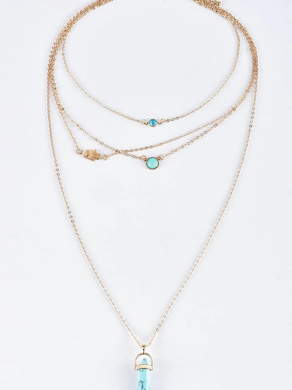 Boho-Chic Gold Turquoise Pendant Layered Necklace