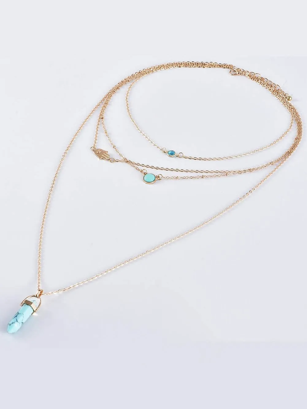 Boho-Chic Gold Turquoise Pendant Layered Necklace