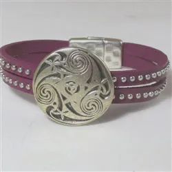 Buy Purple Leather Bracelet with Silver Medallion Accents