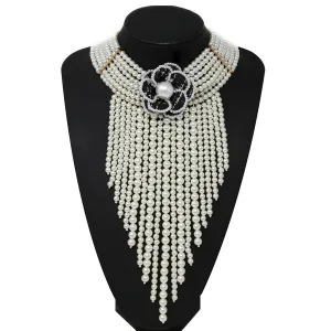 Camellia Flower Pearl Fringe Necklace