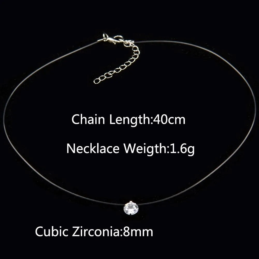 Chocker Silver Invisible Chain  Transparent Fishing Line Women Rhinestone Necklace