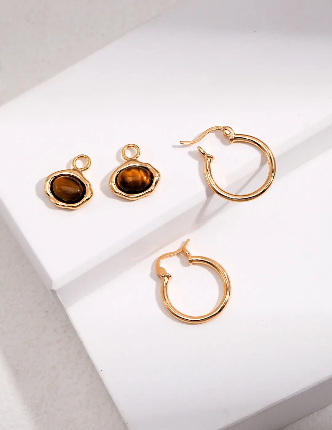 Classic Brown Tiger Eye Hoop Earrings