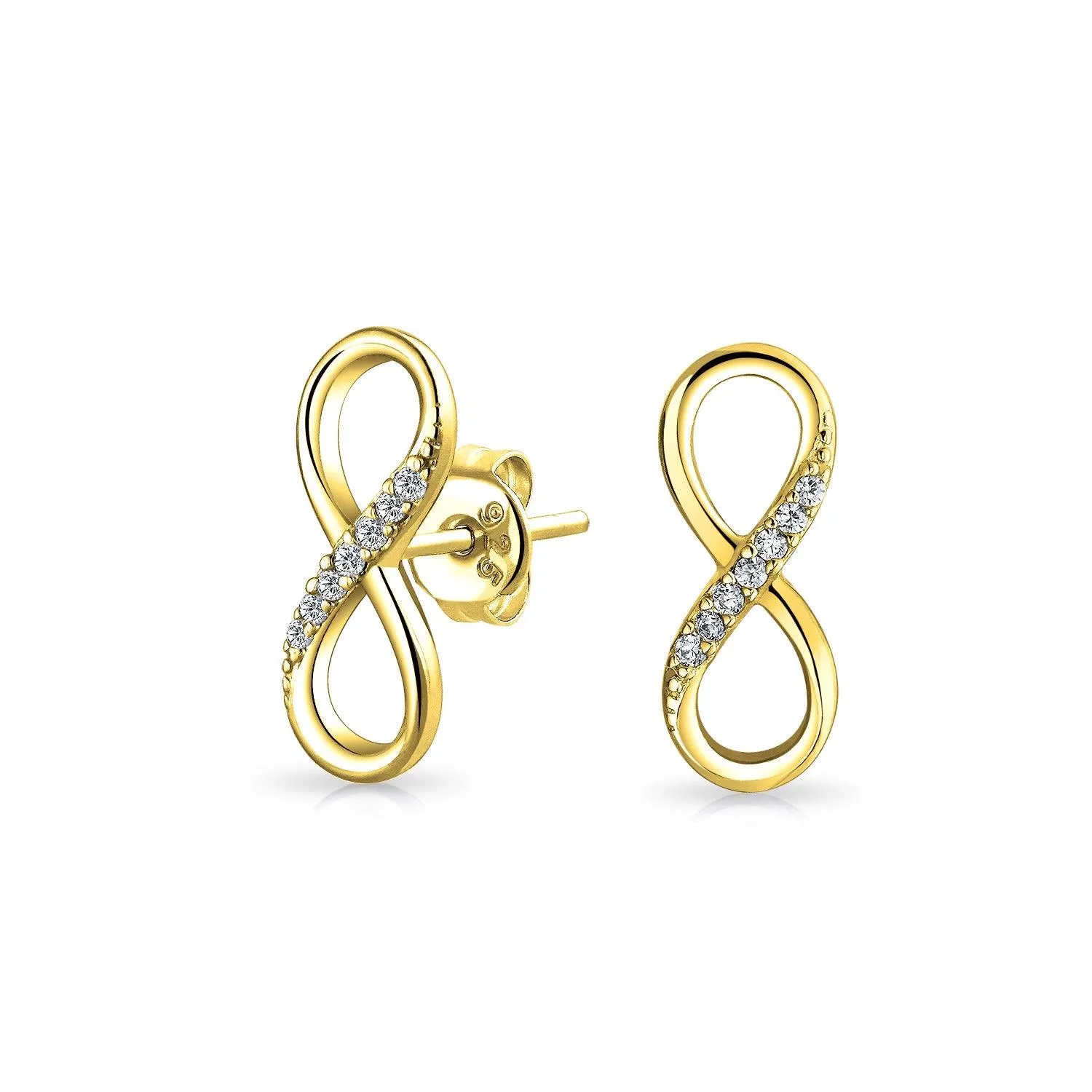 Classic CZ Stud Earrings Love Knot Infinity 14K Gold Sterling Silver