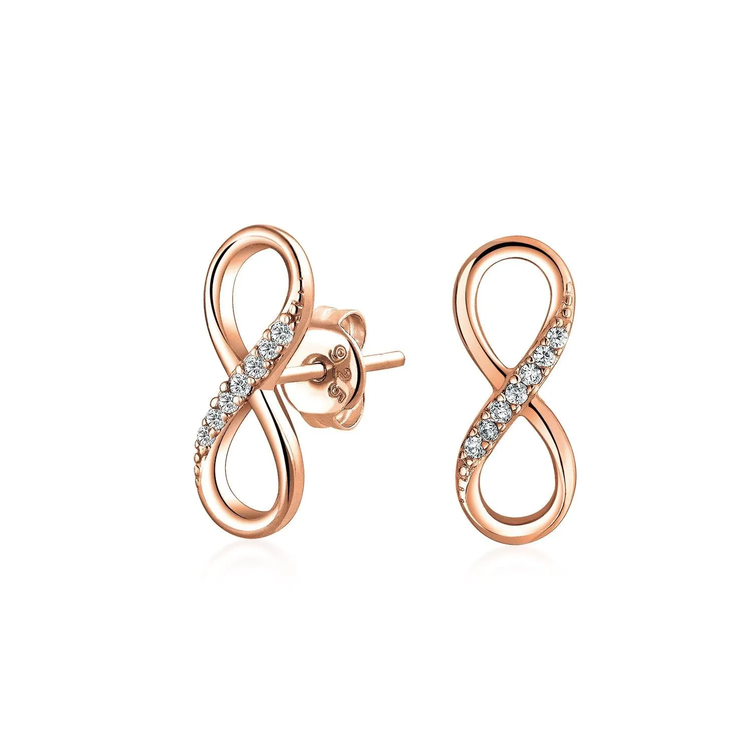 Classic CZ Stud Earrings Love Knot Infinity 14K Gold Sterling Silver