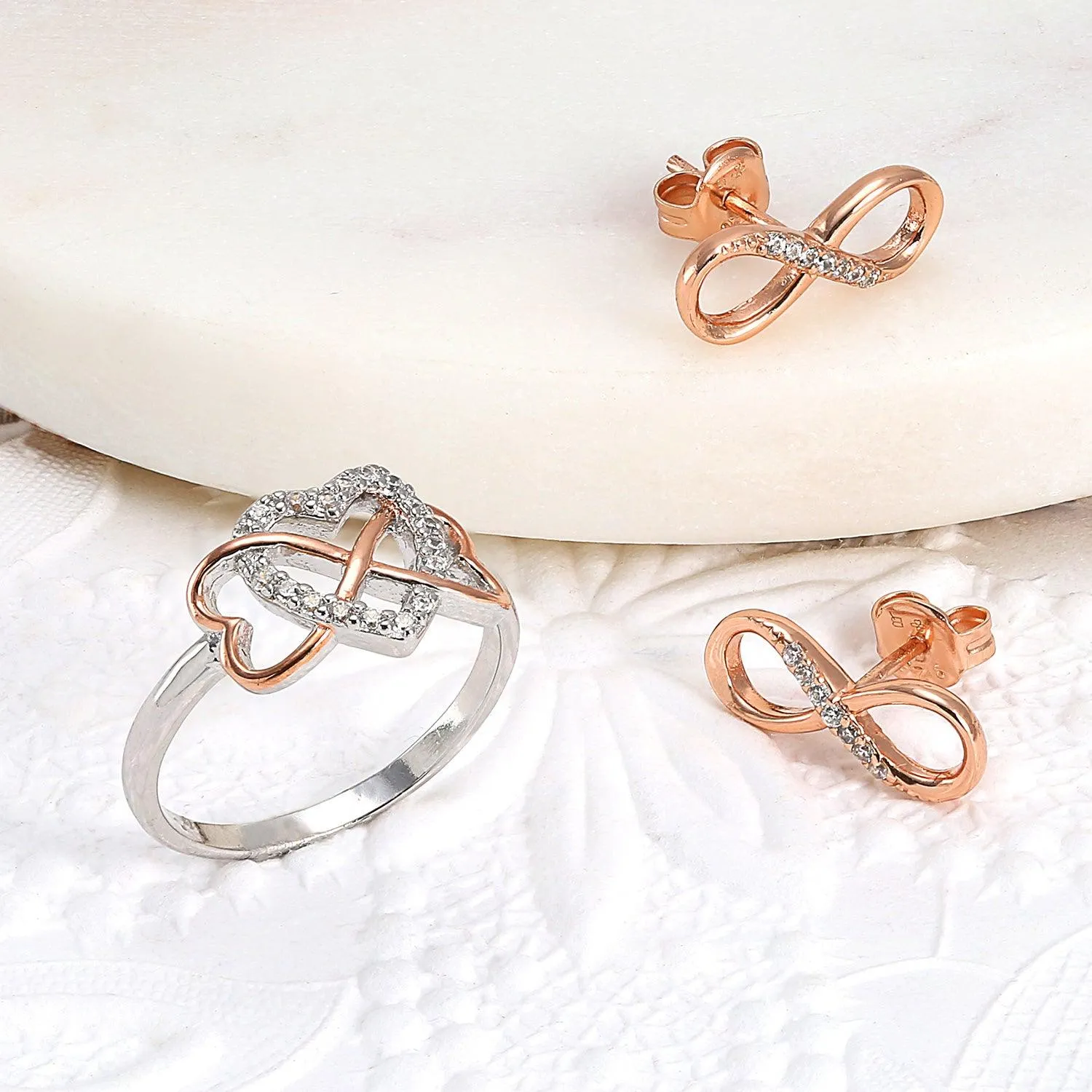 Classic CZ Stud Earrings Love Knot Infinity 14K Gold Sterling Silver